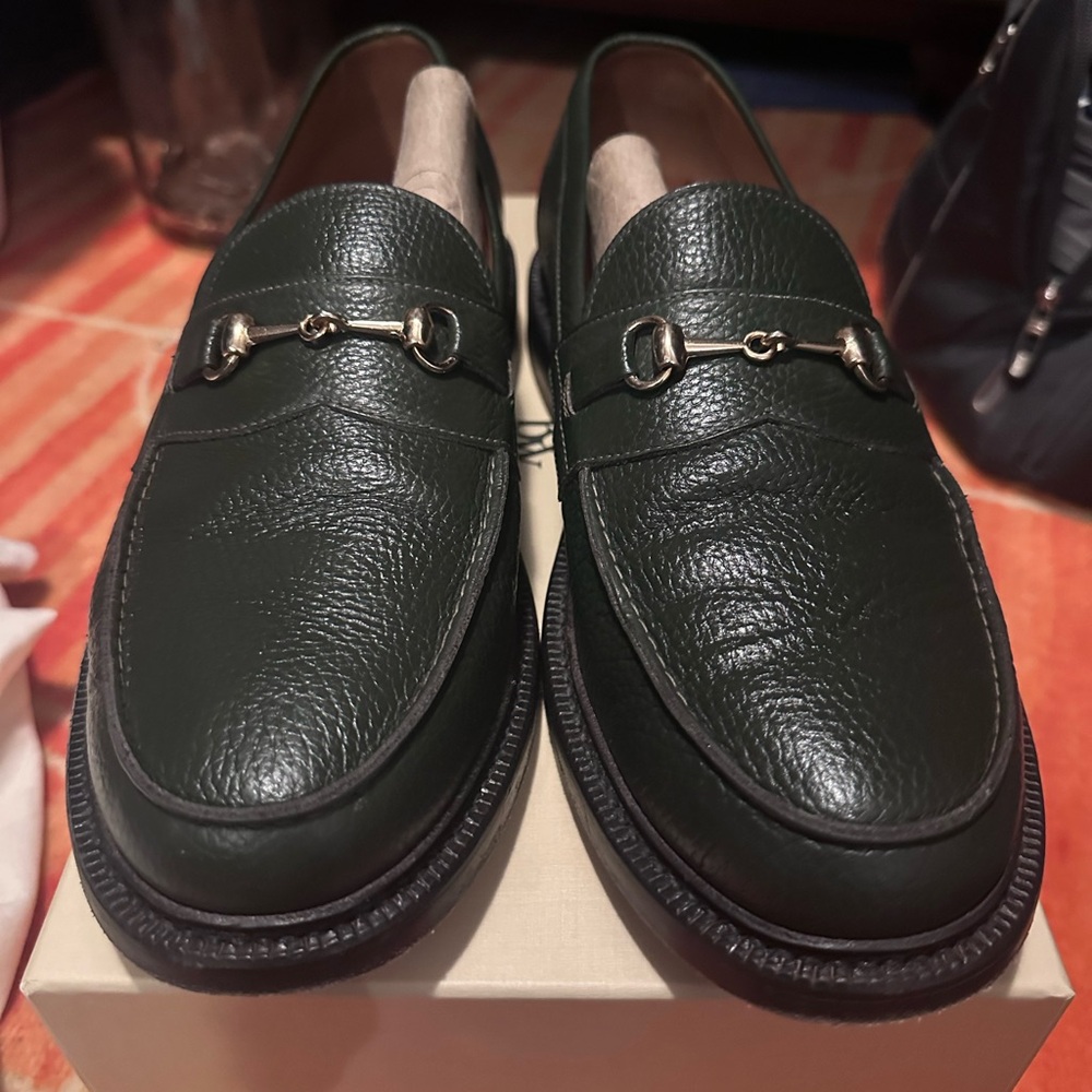 Elegant Blackstone & Weber Mason Dark Green Leather Loafers for Men